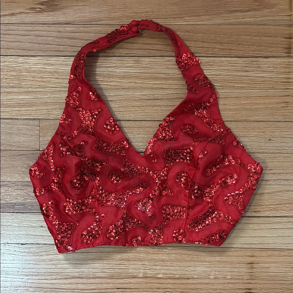 Red Sequin Halter Top